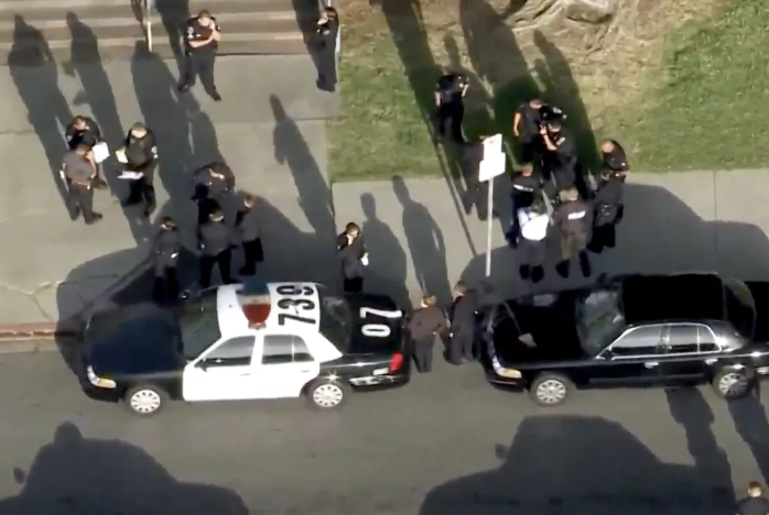 Aerial: Police response to LA High Stabbings